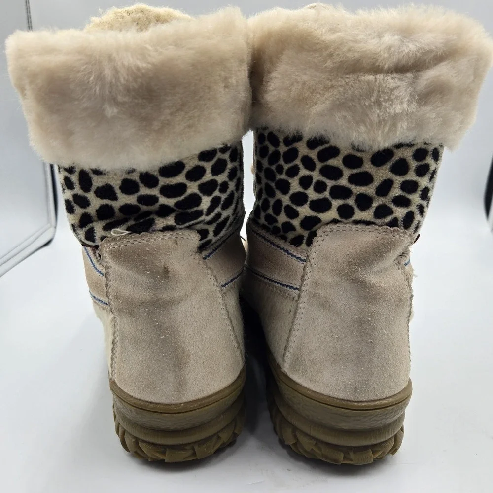 Olang White Calf Hair Eskimo Boots Pulse Snow Winter Pull On #38 Virgen Wool VTG